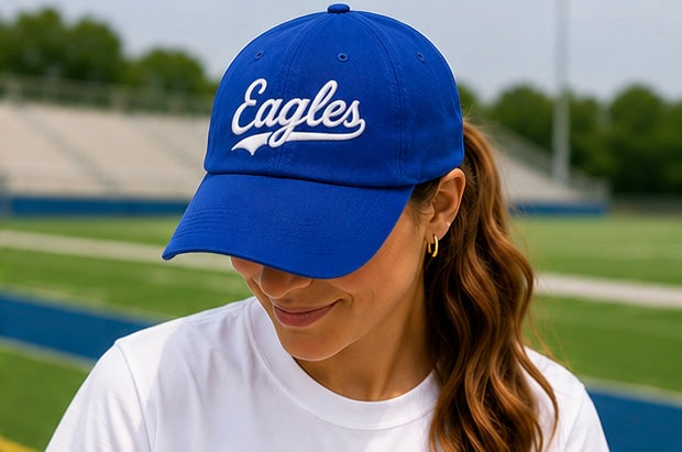 Eagles Script Embroidered Hat | Royal Blue Baseball Cap | Game Day Spirit Hat