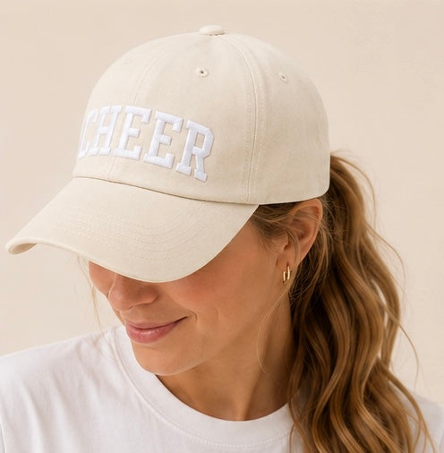 CHEER Embroidered Dad Hat | Ivory Baseball Cap | Game Day Cheer Hat