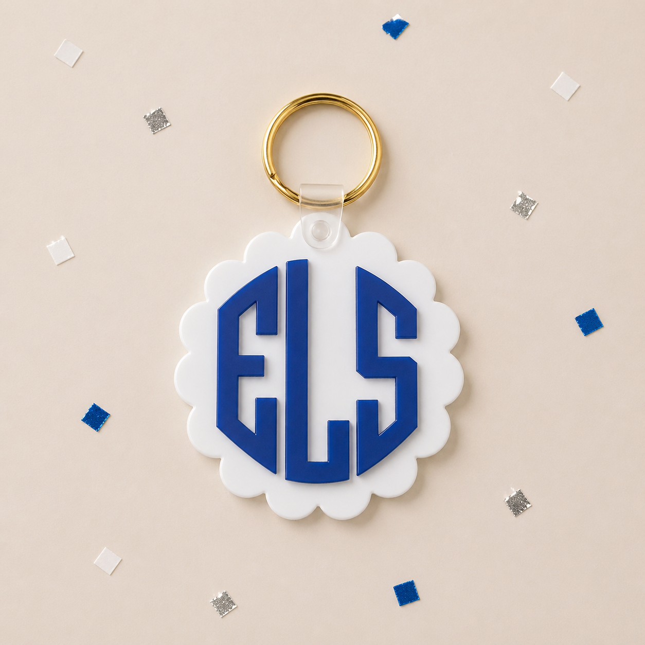 Custom Scalloped Acrylic Keychain – ELS or Initials